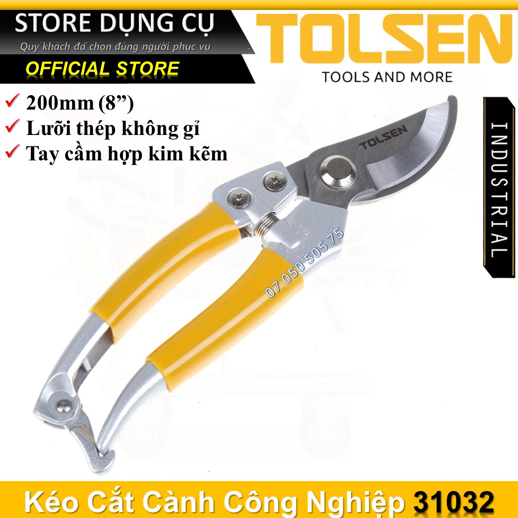 Kéo cắt tỉa cây TOLSEN 31032 8" kéo cắt cành, tỉa cây cảnh, cây ăn trái, tỉa lá chuyên dụng, làm vườn có trợ lực