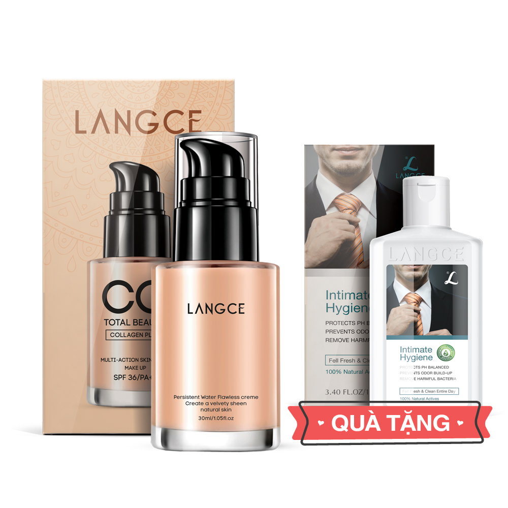 Cc cream trang điểm collagen đẹp da chống nắng 30ml cho nam tặng gel vệ sinh vùng kín nam 100ml langce