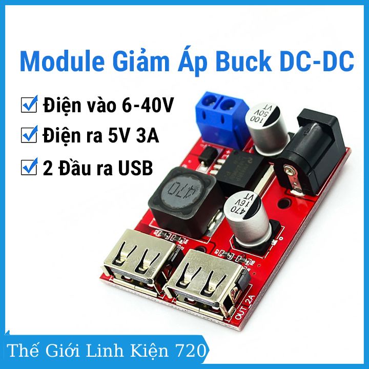 Module hạ áp buck dc-dc điện vào 6 - 40v, điện ra 5v 3a 2 đầu ra v2