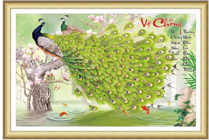 Tranh thêu chữ thập Vợ Chồng Công xanh lá 3D Ailuo AL53561 88x58cm -Chưa thêu