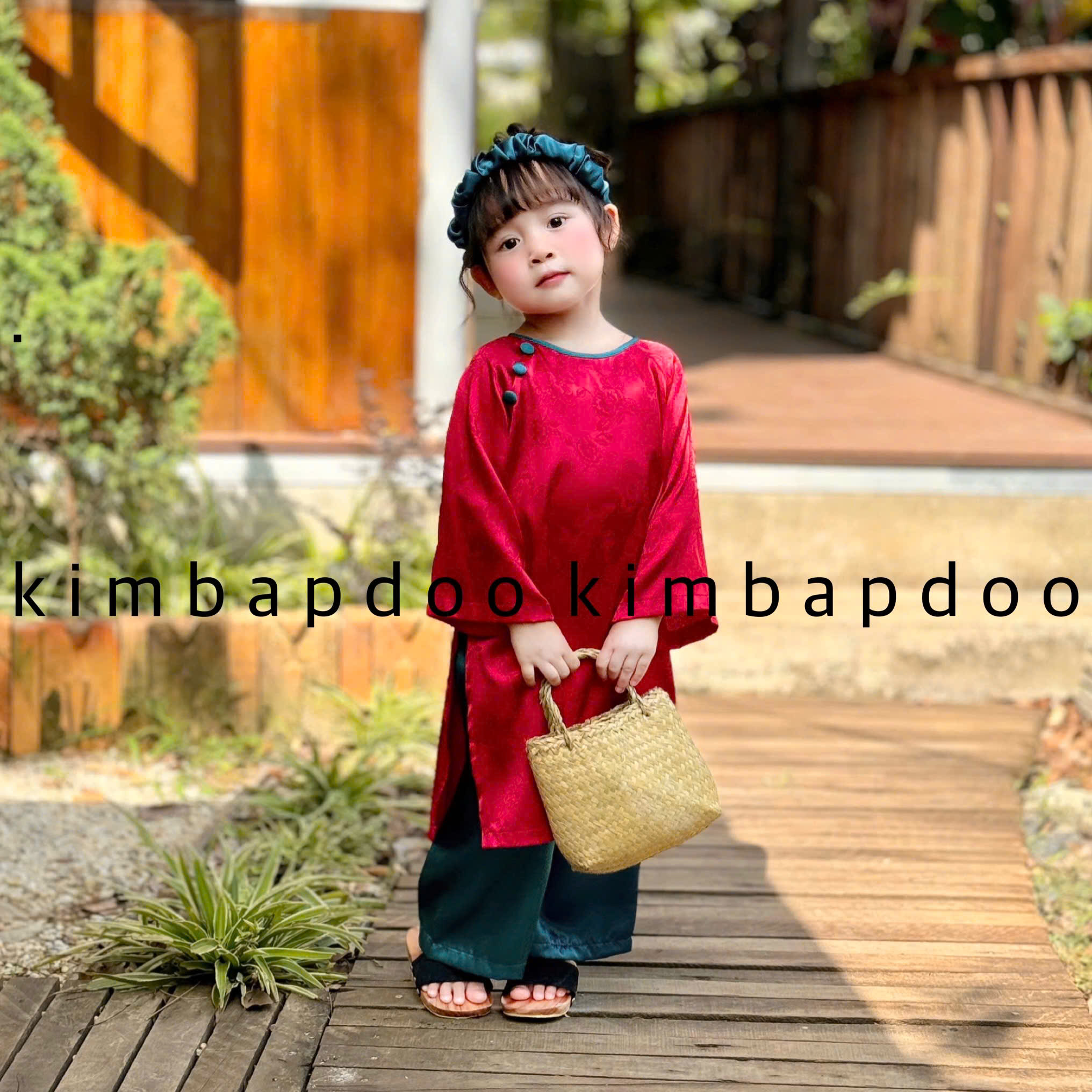 Áo dài bé gái - Áo dài mợ Hai tặng kèm băng đô cho bé đi lễ Tết Trung thu - Áo dài Tết cách tân vải tơ lụa kimbapdoo - 3