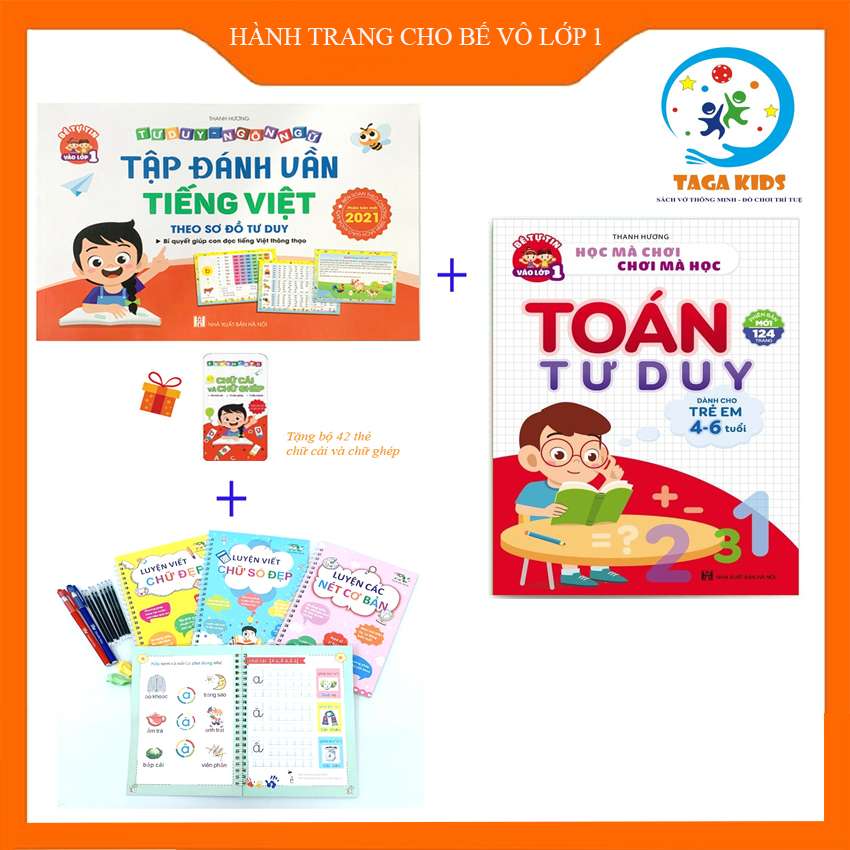 [HÀ NỘI + QUÀ 39K] Combo: Tập đánh vần tiếng việt + toán tư duy 4-6 + bộ 3 luyện viết + quà 39k: Flashcard 42 thẻ + 02 bút viết tự bay mực sau 20 phút (8 ngòi thay) giúp con thỏa sức trải nghiệm mà không sợ sai.