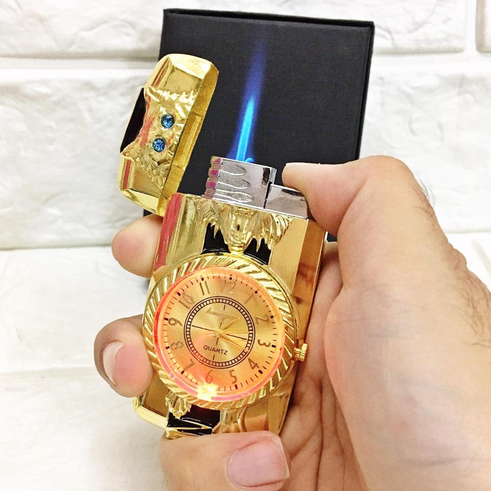 [HCM]BẬT LỬA KHÒ - ĐỒNG HỒ 2IN1 HÌNH CHÓ SÓI - CÓ ĐÈN LED - (XÀI GAS)