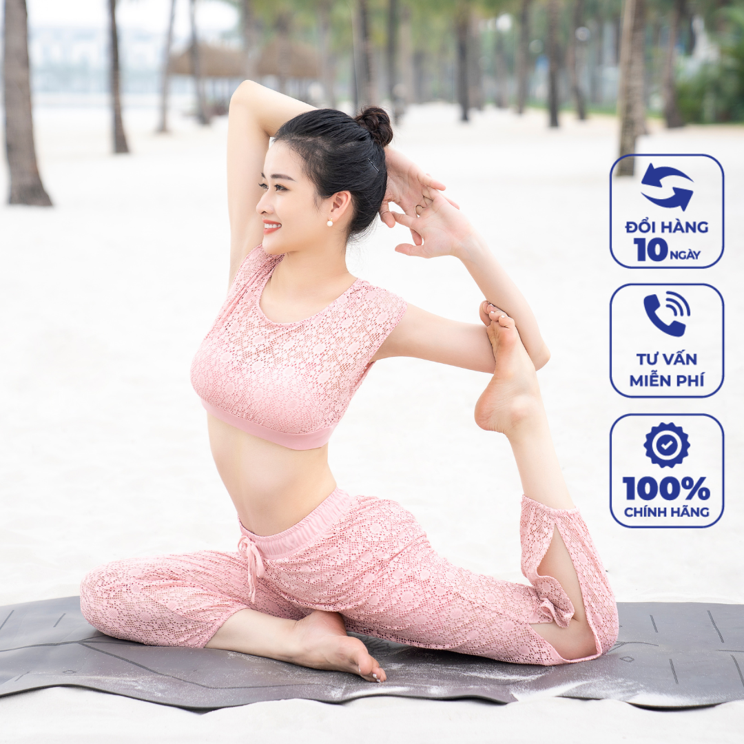 Bộ Đồ Tập Yoga Dáng Alibaba Phối Ren Dahlia Livan Sport Cao Cấp Dòng LV-PREMIUM Màu Hồng