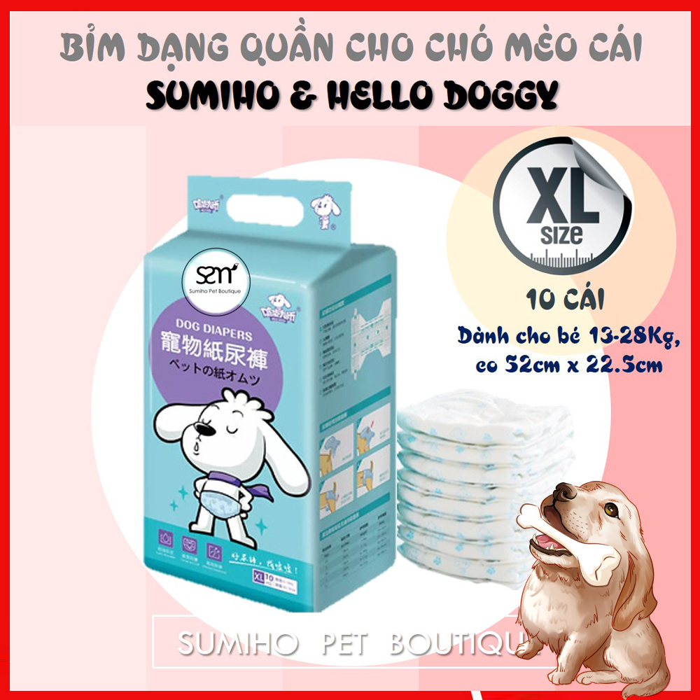 Bỉm quần cho chó mèo cái (Female) Sumiho size XL 10 cái dành cho chó 13-28Kg, eo 52cm x 22.5cm