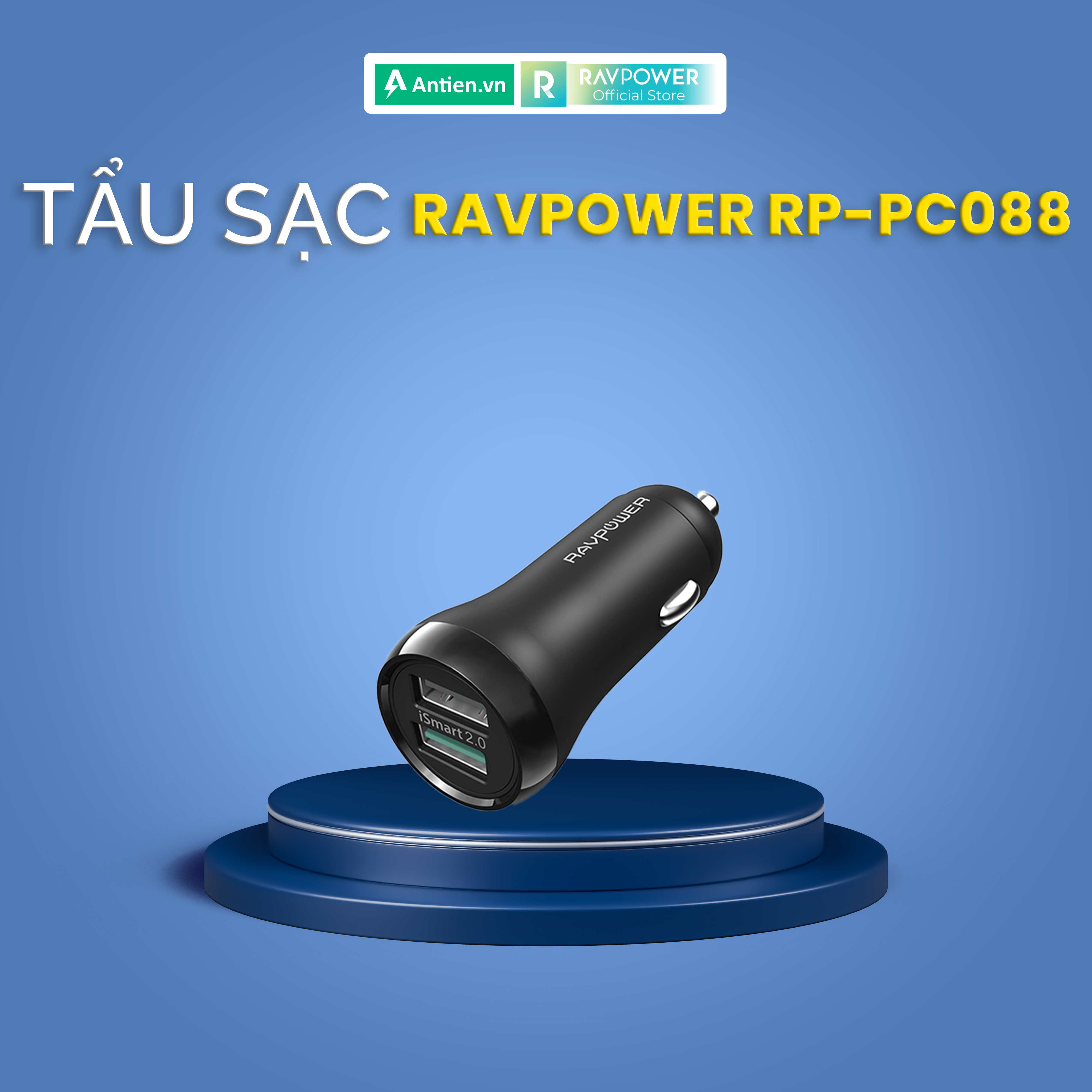 Tẩu sạc ô tô, tẩu sạc xe hơi ravpower rp-pc088, 30w, sạc nhanh qc 3.0 - hàng chính hãng