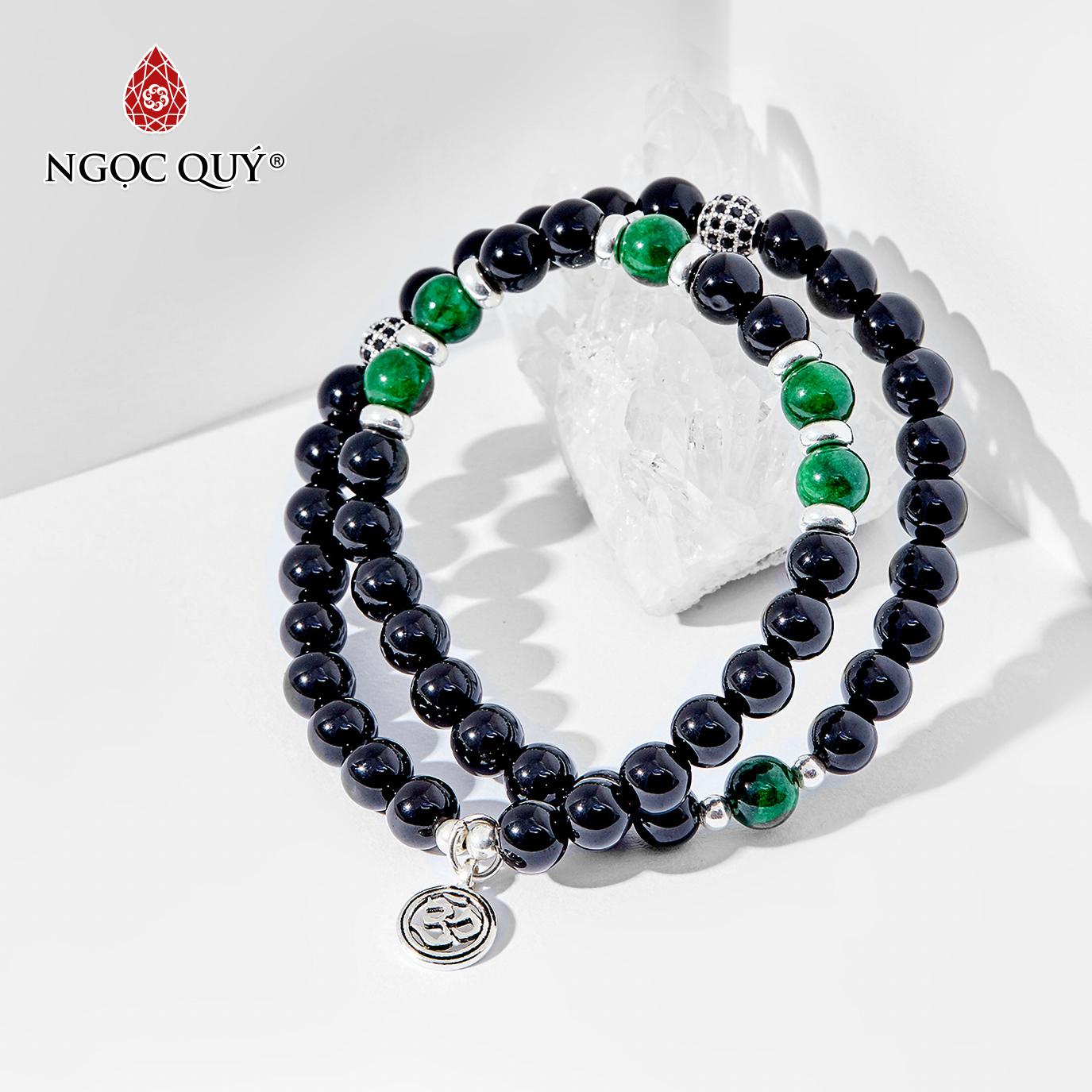 Vòng tay đôi đá thiên thạch mix cẩm thạch sơn thủy mệnh thủy mộc - Ngọc Quý Gemstones