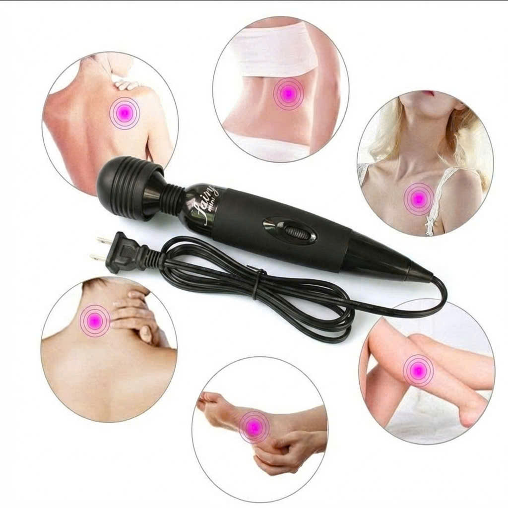 Black Handheld Massage Machine with Round Head and Power Cord, Suitable for Shoulders, Neck, Arms and Legs.