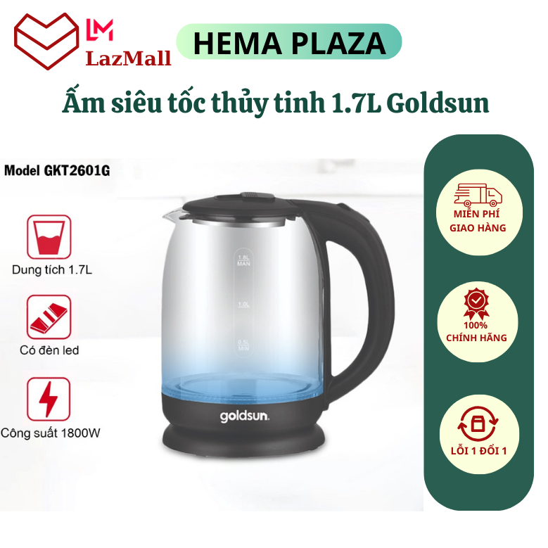 Ấm siêu tốc thủy tinh goldsun gkt2601g