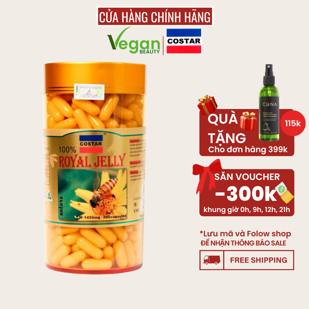 Viên uống Sữa Ong Chúa Costar Úc Royal Jelly Soft Gel Capsules 1450mg 365 viên, sữa ong chúa