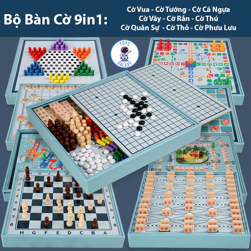 Đồ chơi bàn cờ 9 trong 1 gồm cờ vua / cờ tướng / cờ cá ngựa / cờ vây / cờ nhảy / cờ kho báu siêu tiện lợi board game