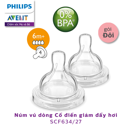 Bộ 2 núm ty Silicone dành cho trẻ từ 6 tháng tuổi Philips Avent 634.274 lỗ