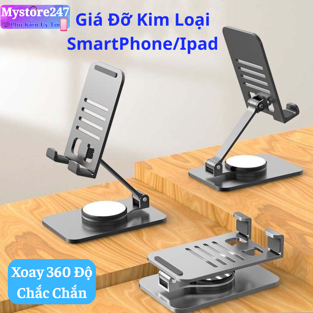 Giá Đỡ Điện Thoại Máy Tính Bảng Kim Loại Nguyên Khối Siêu Chắc Chắn, Kệ Kim Loại Xoay 360 Mọi Hướng, Giá Đỡ Kim Loại Để Bàn Học Tiện Dụng