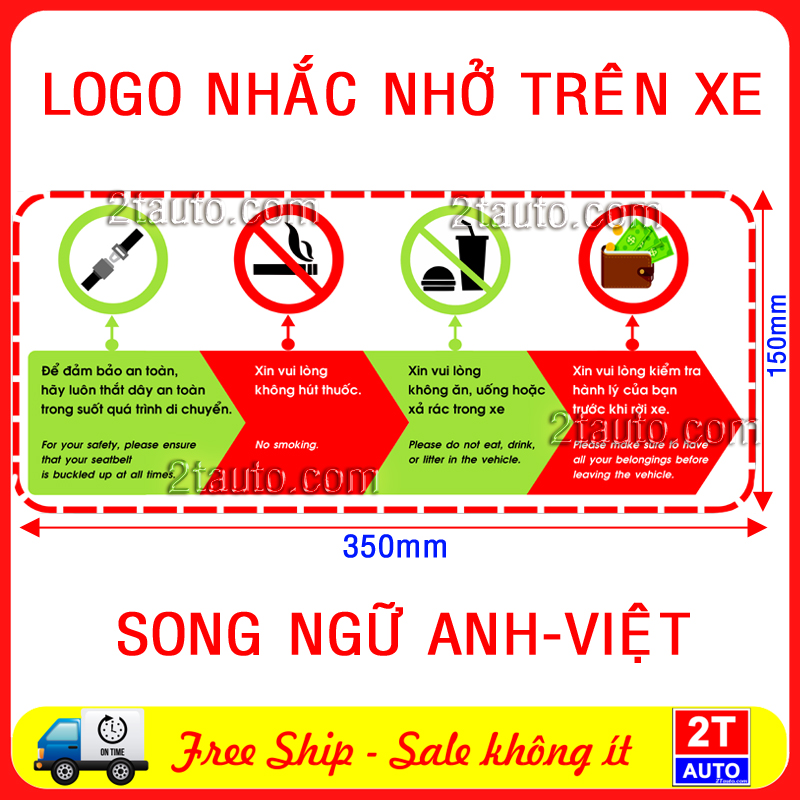 LOGO NHẮC NHỞ TRÊN XE SONG NGỮ ANH VIỆT - THẮT DÂY AN TOÀN- KHÔNG HÚT THUỐC - KHÔNG XẢ RÁC - ĐỪNG QUÊN ĐỒ - nhacnhotrenxe