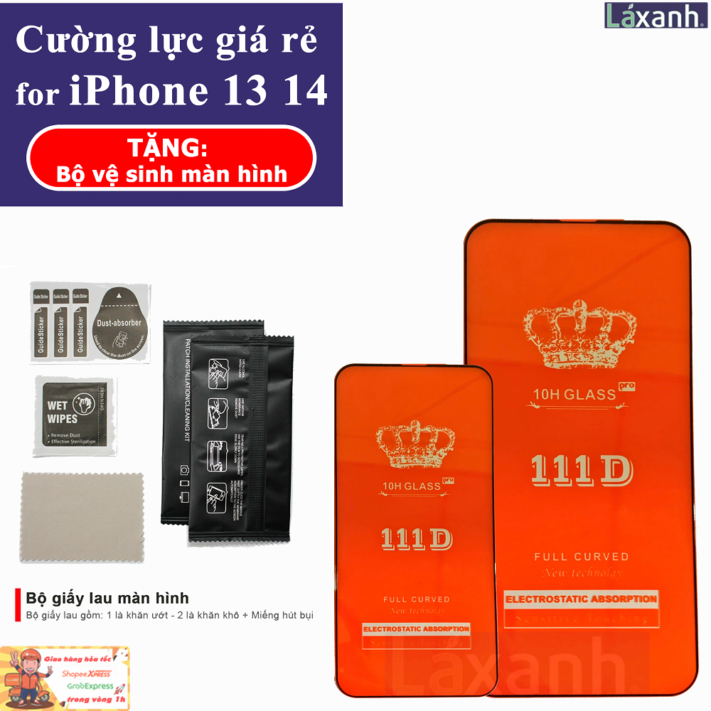 iPhone 13 14 giá rẻ || Cường lực bảo vệ tràn viền màn hình 111D - Miếng lau bụi vệ sinh màn hình cho iphone 13 13pro 13 pro max 14 14 pro 14 pro max 14 plus