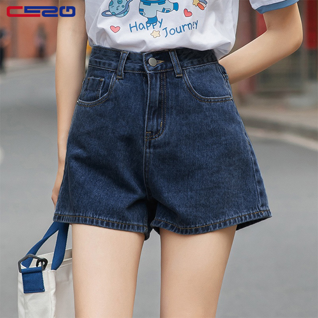 CESQ Quần Short Denim Lưng Cao Ống Rộng Thời Trang Mùa Hè Hàn Quốc Plus