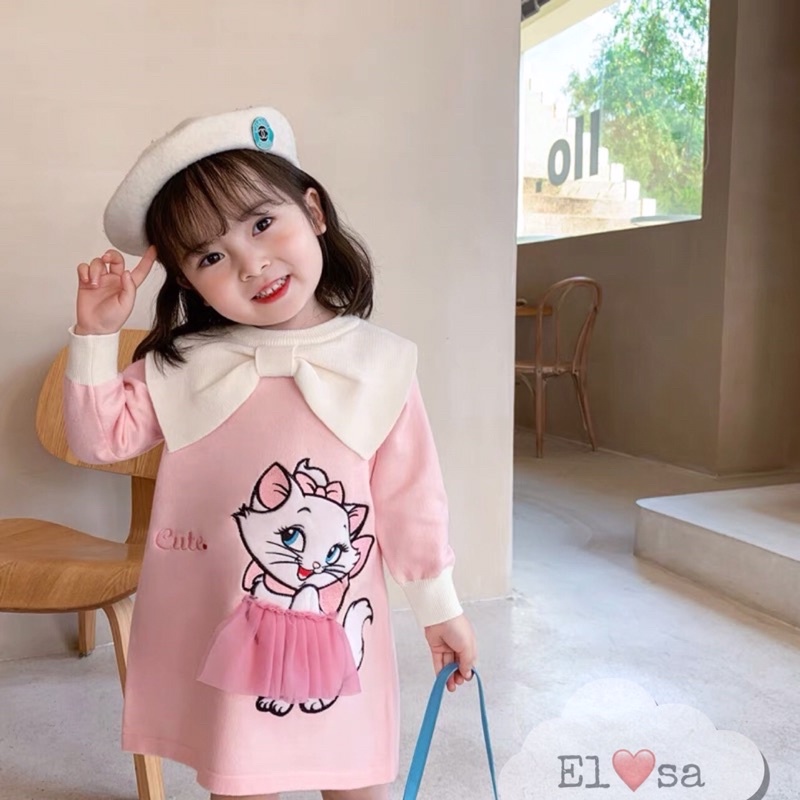 Váy bé gái, đầm bé gái dài tay thu đông mèo kitty, đầm cho bé gái, đầm xuông cho bé