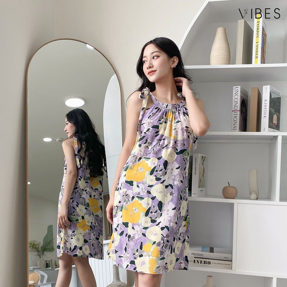 VIBES Váy hai dây mặc nhà Purple Tara Dress