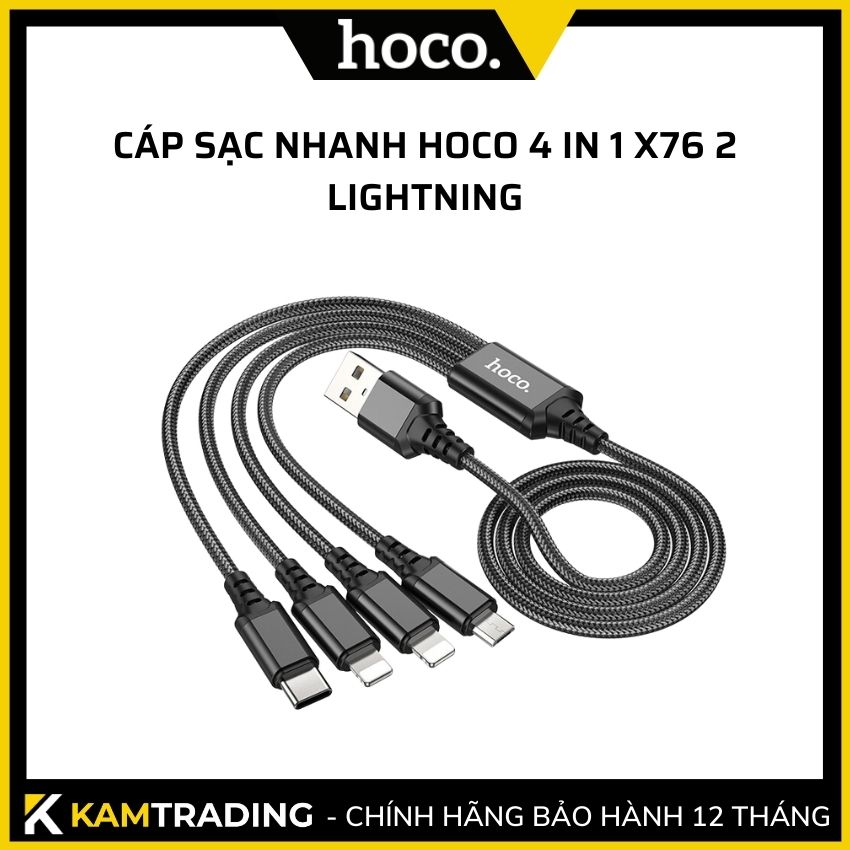 Cáp sạc nhanh hoco x76 4 in 1 có 2 đầu lightning và type c micro - kamtrading