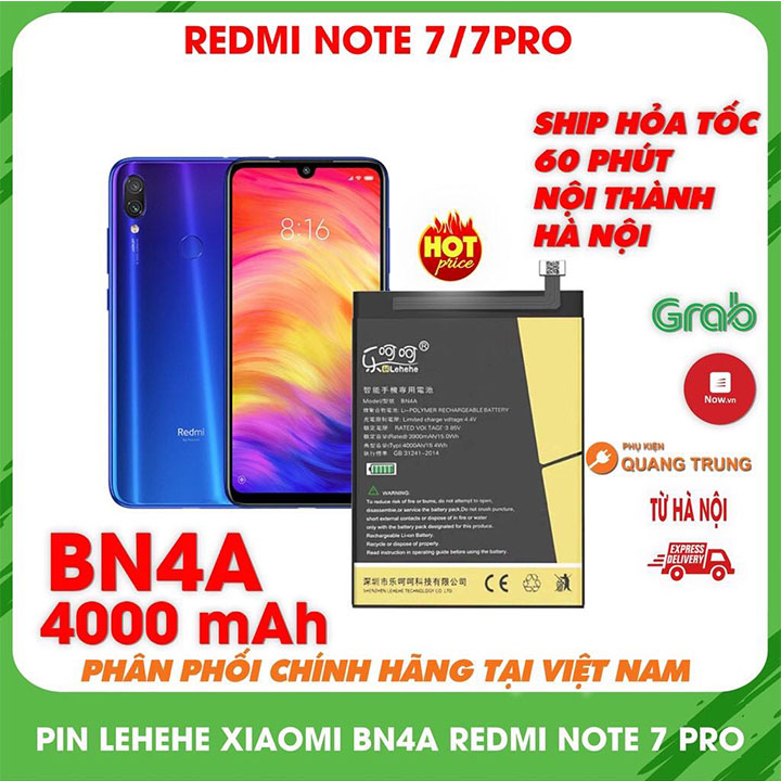 Pin xiaomi BN4A redminote 7, redminote7 pro chính hãng lehehe,dung lượng 4000 mah