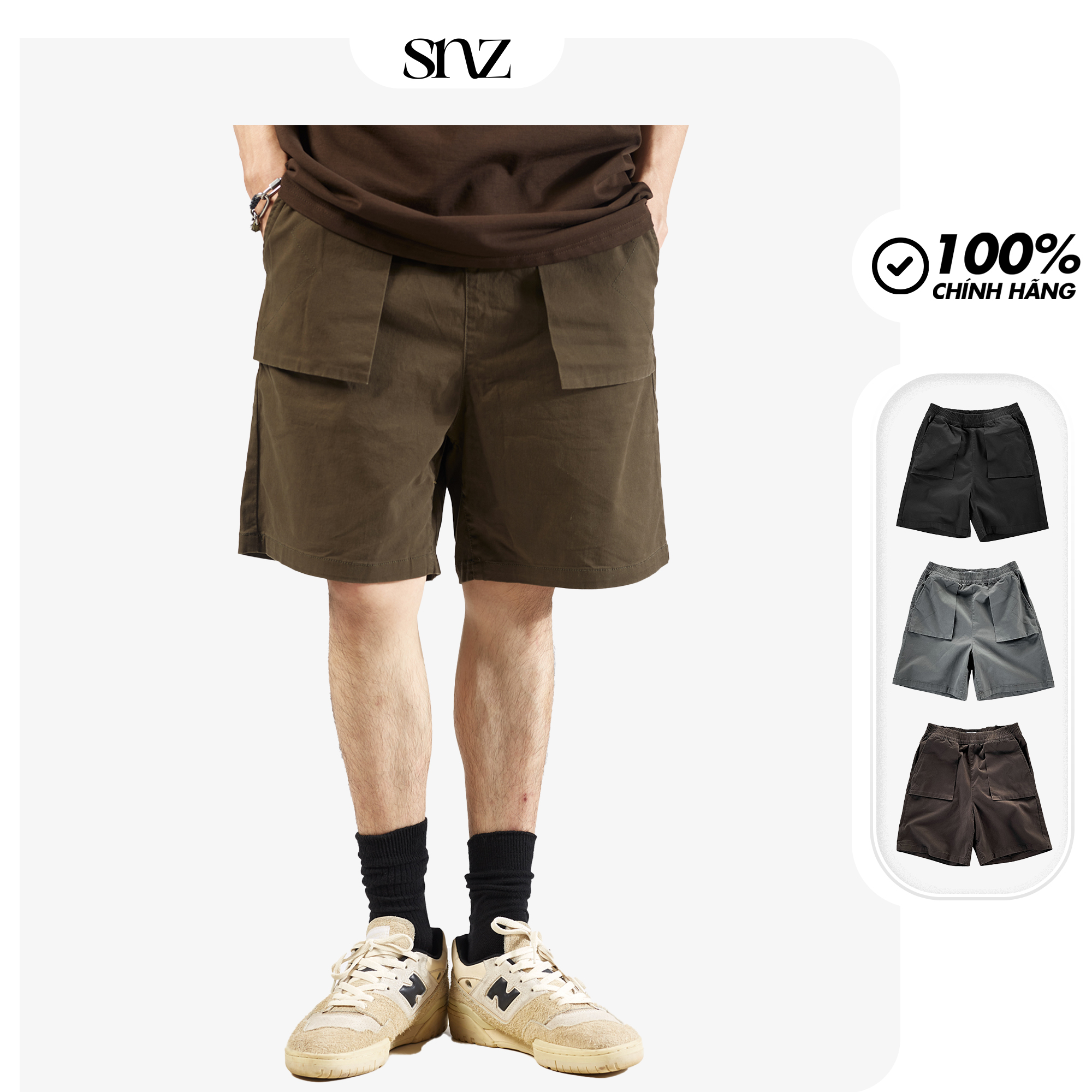 Quần Short Nam Snazzy Đùi Kaki Chun Mềm Mại Co Giãn Thoải Mái Flip Pocket