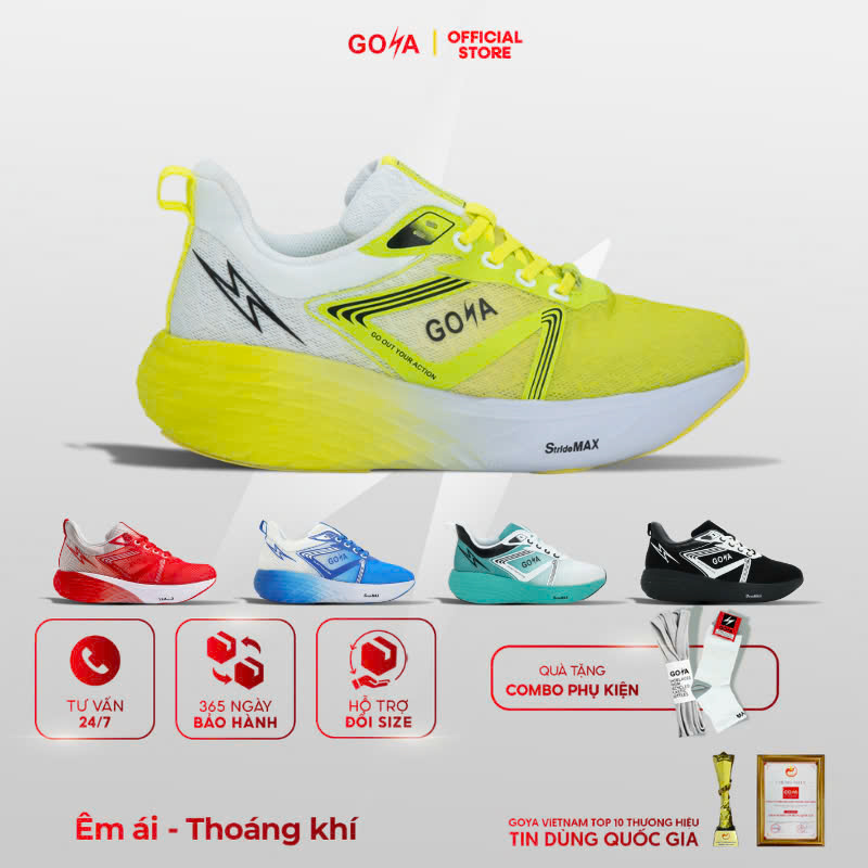 Giày thể thao chạy bộ nam nữ Goya Strides 2 năm 2025 Trắng Neon