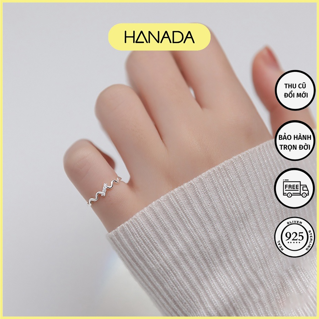 Nhẫn bạc 925 hanada ngón út zic zac 3 đá 0084