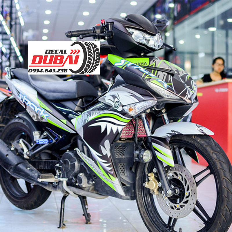 Tem trùm exciter 150 cá mập xanh bạc đen