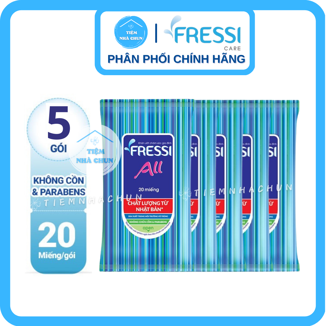 - lốc 5 gói - khăn giấy ướt chăm sóc gia đình fressi all care - nhi.tnl / tiemnhachun / tiệm nhà chun