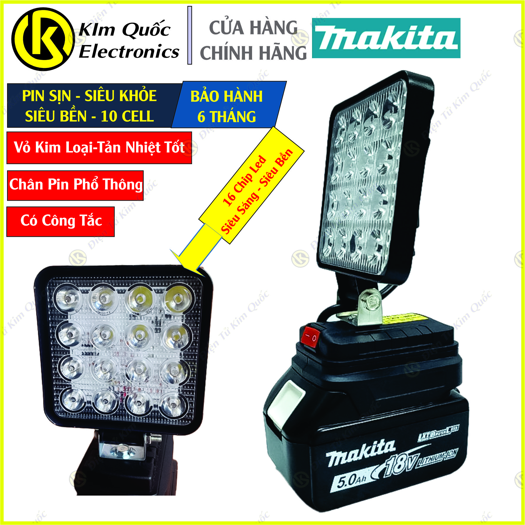 Đèn pin led makita dùng pin 14.4-21v thiết kế bi cầu chiếu xa - sử dụng chung pin makita 18v chân phổ thông