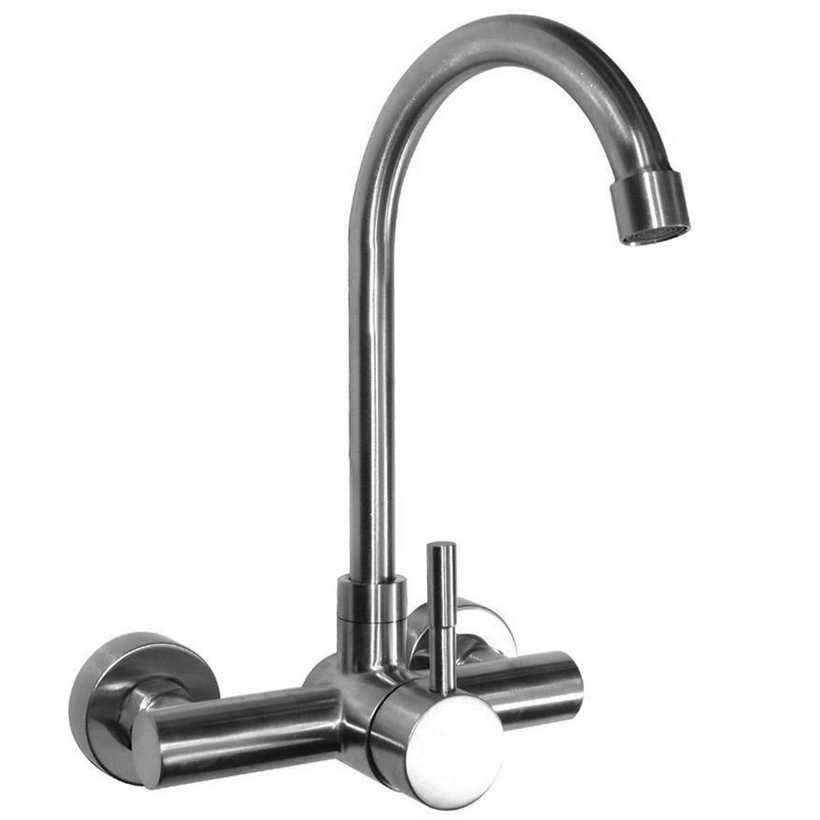 Vòi chậu rửa chén nóng lạnh gắn tường cần cứng Inox 304