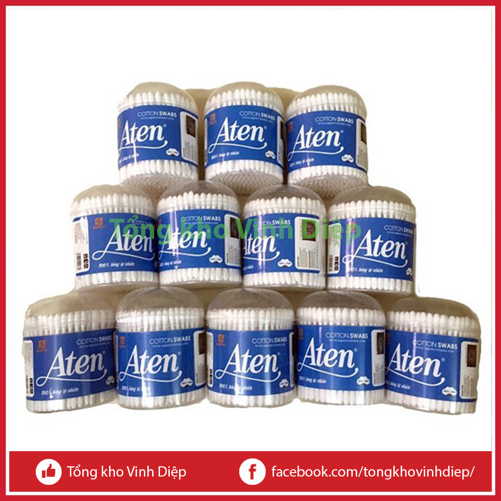 12 lọ tăm bông sapon Aten 1 đầu tròn 1 đầu vân