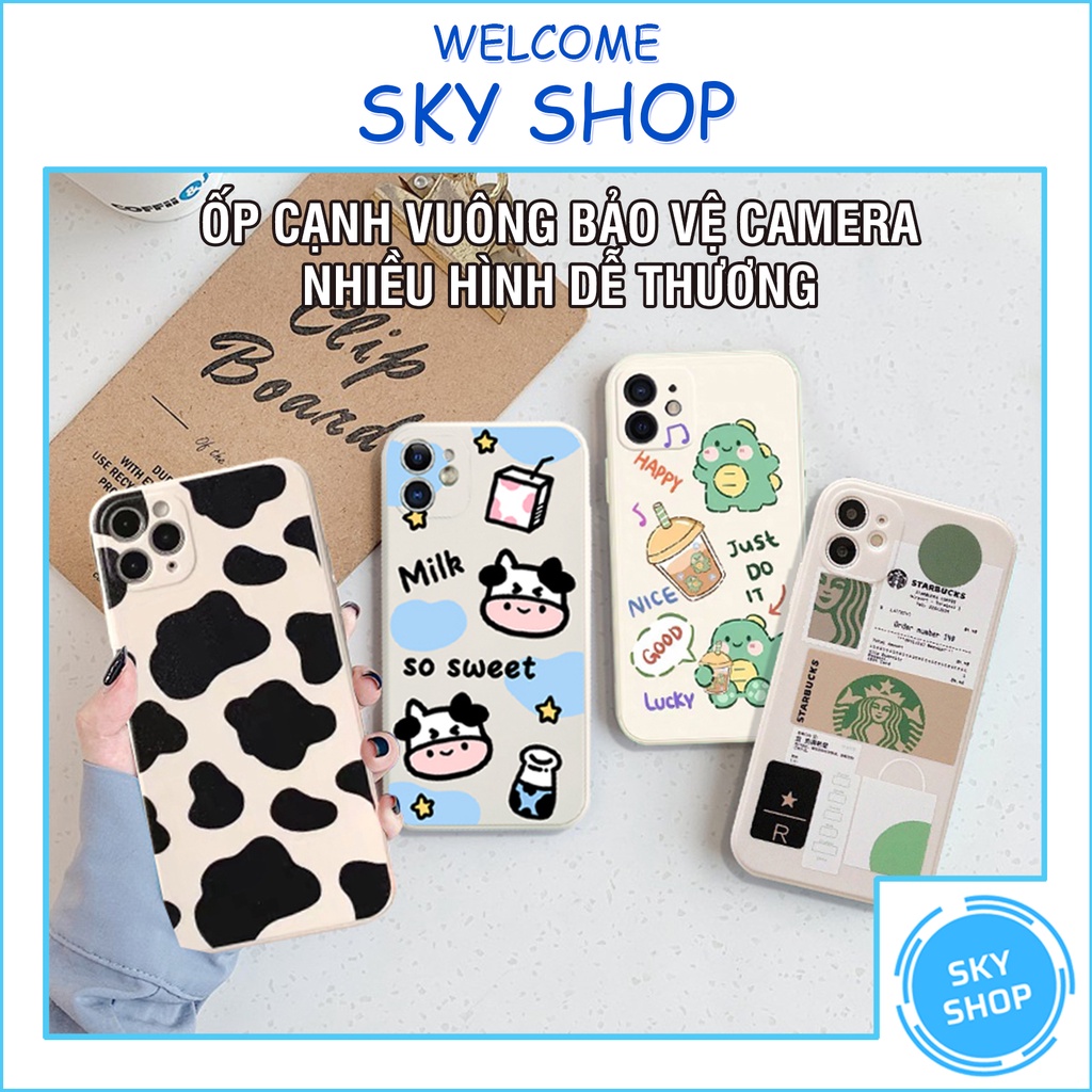 Ốp lưng iphone Cạnh Vuông in hình Bò Sữa và Da Bò 6/6plus/6s/6splus/7/7plus/8/8plus/x/xr/xs/11/12/pro/max/plus/promax