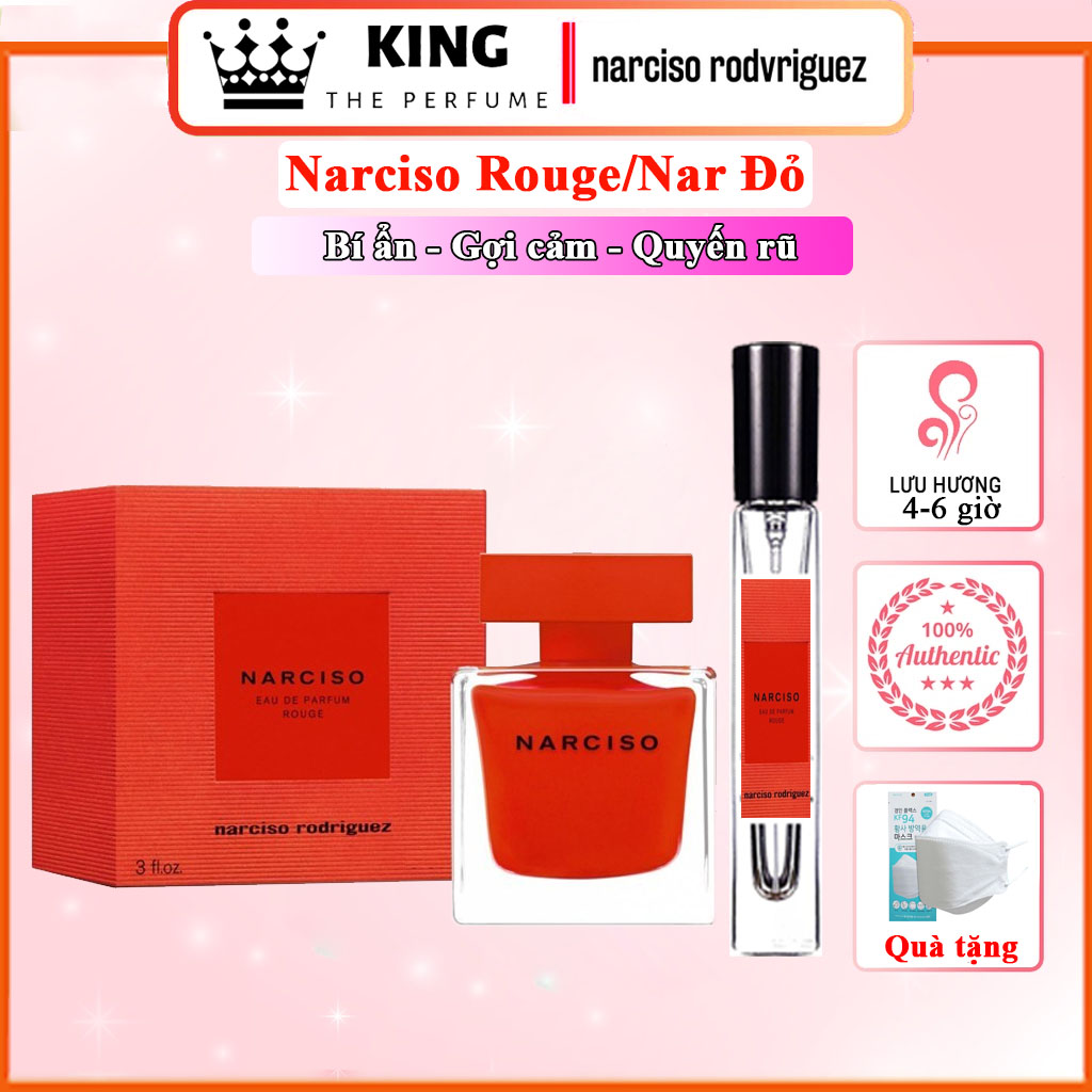 Nước hoa nữ 𝗡𝗮𝗿𝗰𝗶𝘀𝗼 rouge edp/nar đỏ - mùi hương nữ tính, gợi cảm, quyến rũ, hương thơm ngọt ngào , nar đỏ lùn, chai chiết 5-10-20ml
