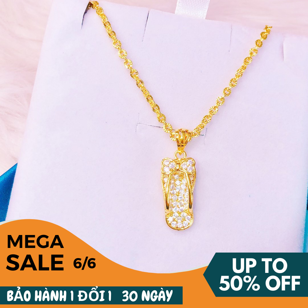 Dây chuyền mạ vàng nữ 18k, dây chuyền nữ đẹp xi vàng thật cao cấp dép xinh đính đá pha lê rực rỡ thiết kế sang trọng GADOSHOP VD11121902 - đeo làm công sở cực sang chảnh và quý phái