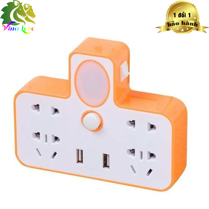 Ổ CẮM ĐIỆN THÔNG MINH KIÊM ĐÈN NGỦ LED - Ổ điện chia 2 cổng USB kiêm đèn ngủ - Ổ điện 2 CỔNG USB CÓ CÔNG TẮC