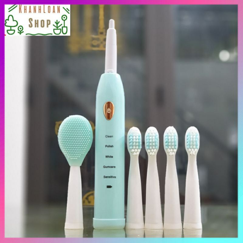 Bàn chải điện đánh răng kiêm đầu masage rửa mặt tự động 5 chế độ làm sạch cao cấp
