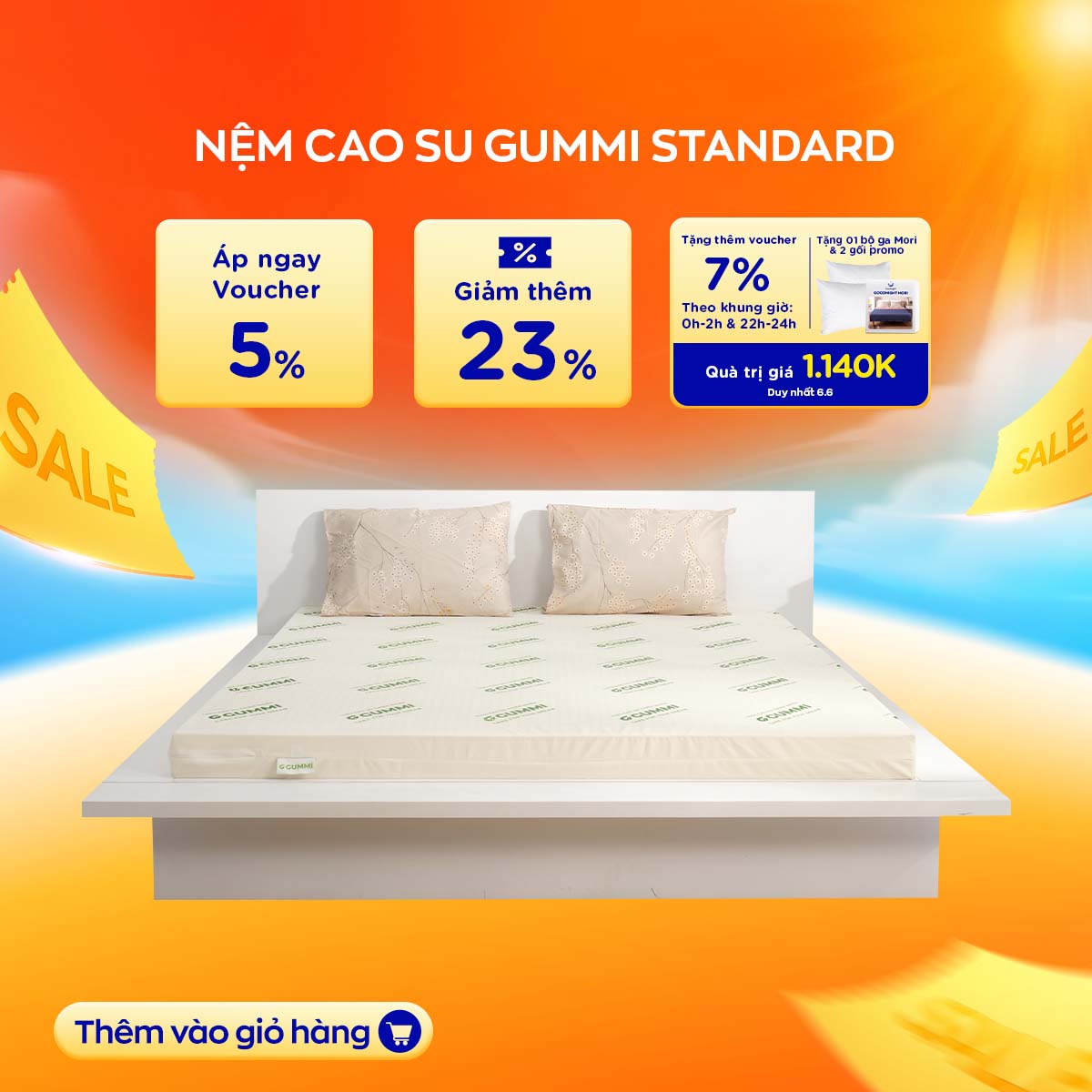[Quà tặng 5 món] Nệm cao su thiên nhiên cao cấp Gummi Standard 10cm tại Vua Nệm - 100% cao su nguyên khối, nâng đỡ vượt trội, thoáng kí tối ưu