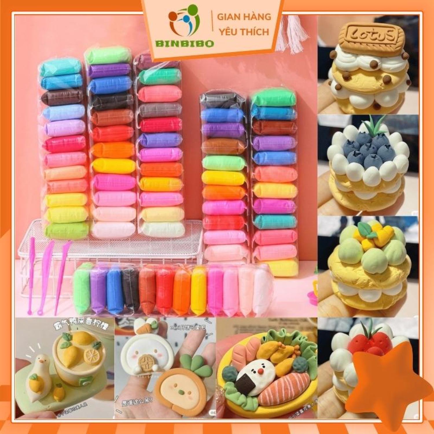 Đất sét tự khô 12 24 36 màu siêu nhẹ không dính tay cho bé nặn hình thoả thích