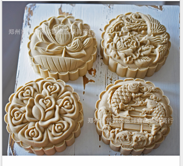 Khuôn lò xo trung thu hoa hồng cá hoa sen 4 mặt 150gr