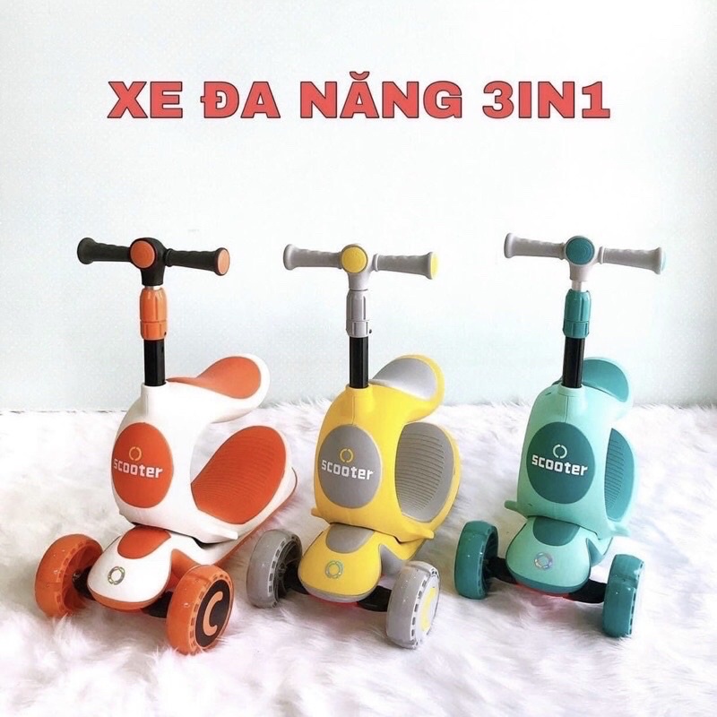 [Hàng chính hãng]Xe trượt Scooter 808 cao cấp sasa 3in1 cho bé -Xe chòi chân -Bập bênh cao cấp, bánh phát sáng.  Xe Scooter SaSa 3in1 cao cấp cho bé 30x60x66cm