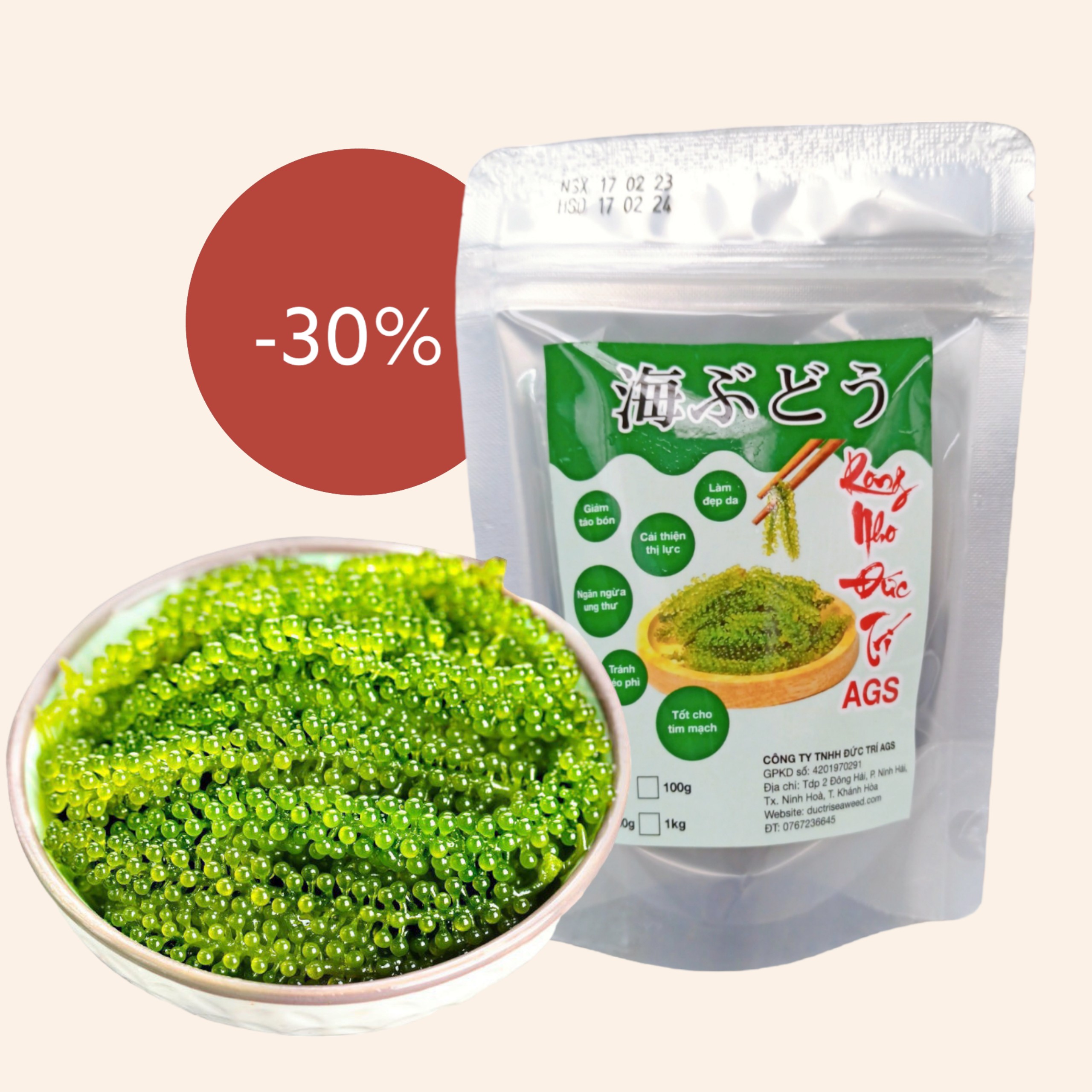 Combo 10 gói 1kg rong nho tách nước + tặng kèm 2 chai nước chấm mè rang Kewpie