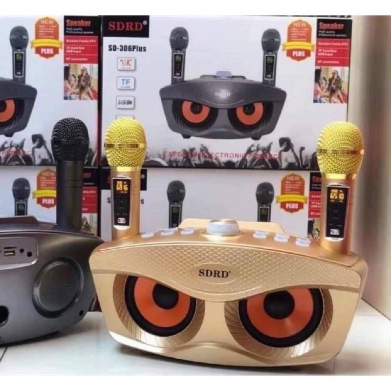 Loa bluetooth karaoke sdrd sd 306 plus bản 2020 đa năng , loa kèm 2 mic ,loa karaoke bluetooth mini sd-306
