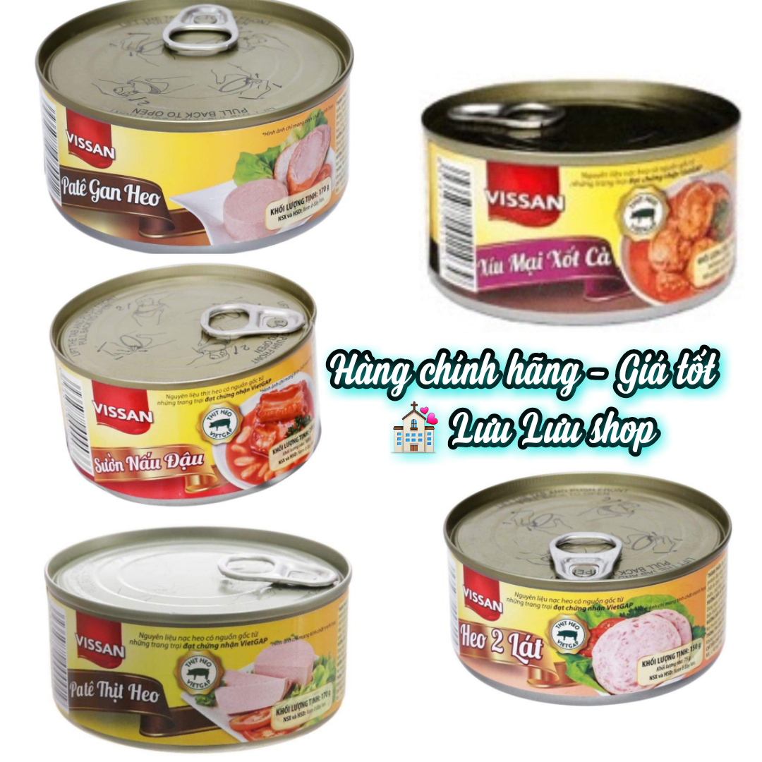Thit hộp Vissan các loại pate thịt / pate gan / xíu mại/ sườn nấu đậu/ heo 2 lát