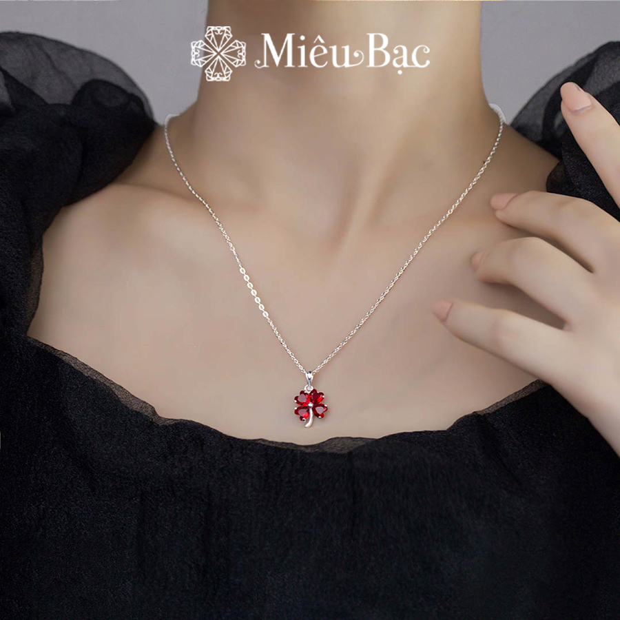 Dây chuyền bạc nữ Miêu Bạc mặt cỏ 4 lá đính đá nhiều màu chất liệu bạc S925 thời trang phụ kiện trang sức nữ D400709