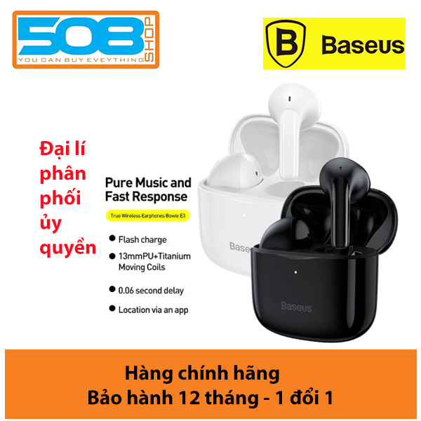 Tai nghe không dây Bluetooth Baseus Bowie E3 TWS hỗ trợ sạc nhanh độ, trễ 0.06 giây với ứng dụng định vị, BT 5.0 cho iPhone, Smartphone…