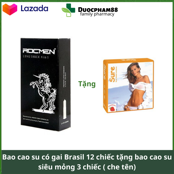 [ Che Tên] Bao Cao Su Gai Gân Kéo Dài Thời Rocmen Đen Hộp 10c tặng bao cao su siêu mỏng