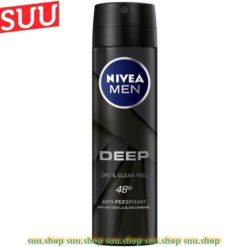 Xịt ngăn mùi than hoạt tính Nivea Men Deep Dry&Clean Feel 48h 150ml