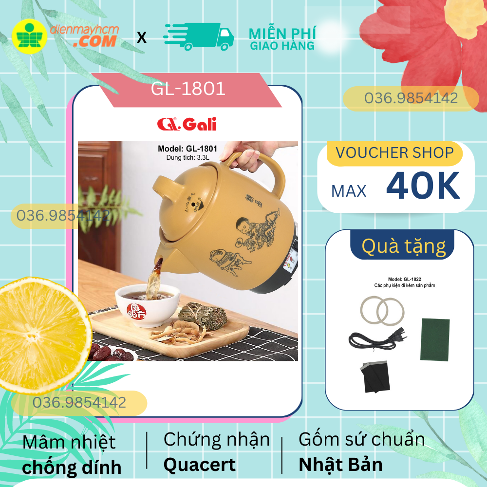 Ấm sắc thuốc siêu sắc thuốc gali 3.3l cao cấp mã sp gl-1801 chuẩn công suất 450w sắc 3 chén còn 1 chén hàng nhập khẩu bảo hành 12 tháng chính hãng