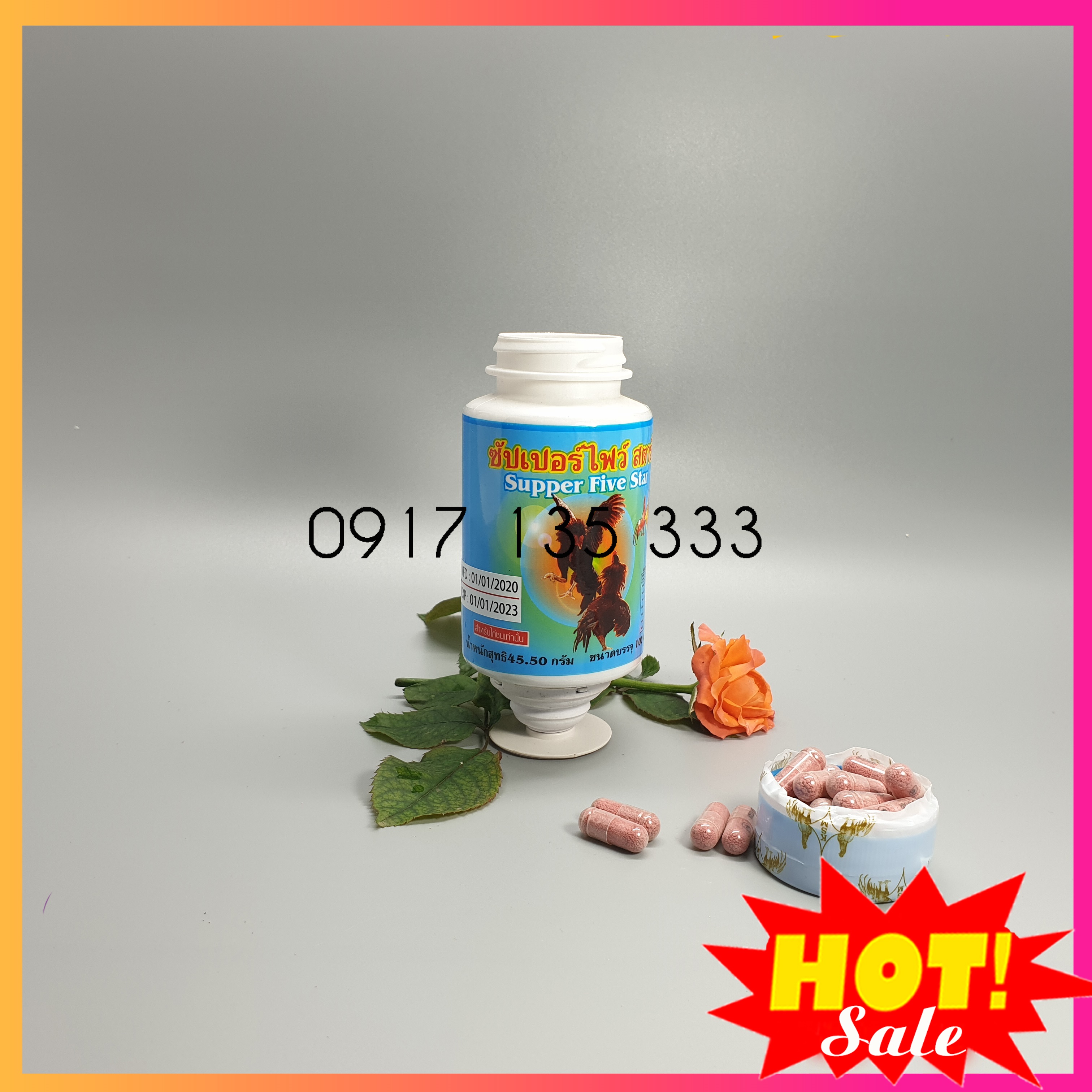 Bổ gân, cứng xương Super Five Star xanh cho gà đá hàng Thái Lan lọ 100 viên
